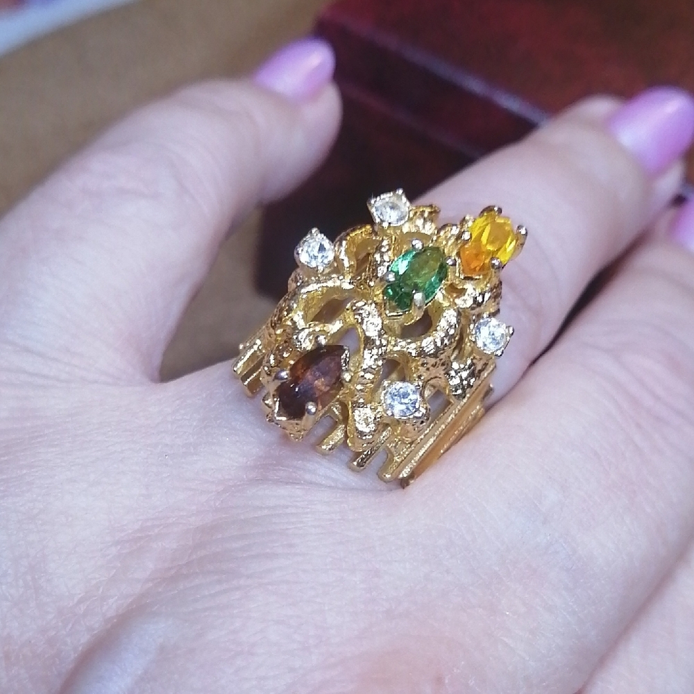 18 K Gold Plated Multi-Stone Thailand Signed Ring Size 7.5